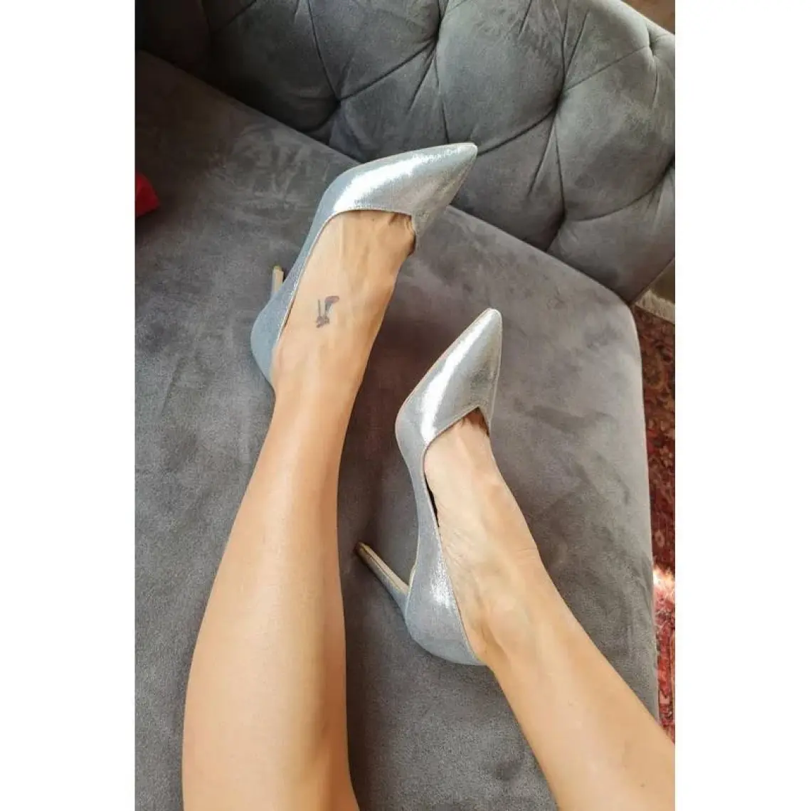 Alemdar Shoes Abby Gümüş Kırışık Topuklu Kadın Ayakkabı