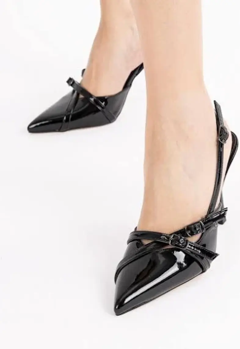 Suins Shoes Annetta Kadın Yüksek Topuklu Rugan V Toka Stiletto Ayakkabı