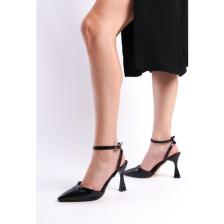Bak Store Siyah Rugan 7 cm Topuklu Ayakkabı Sivri Burun Tokalı