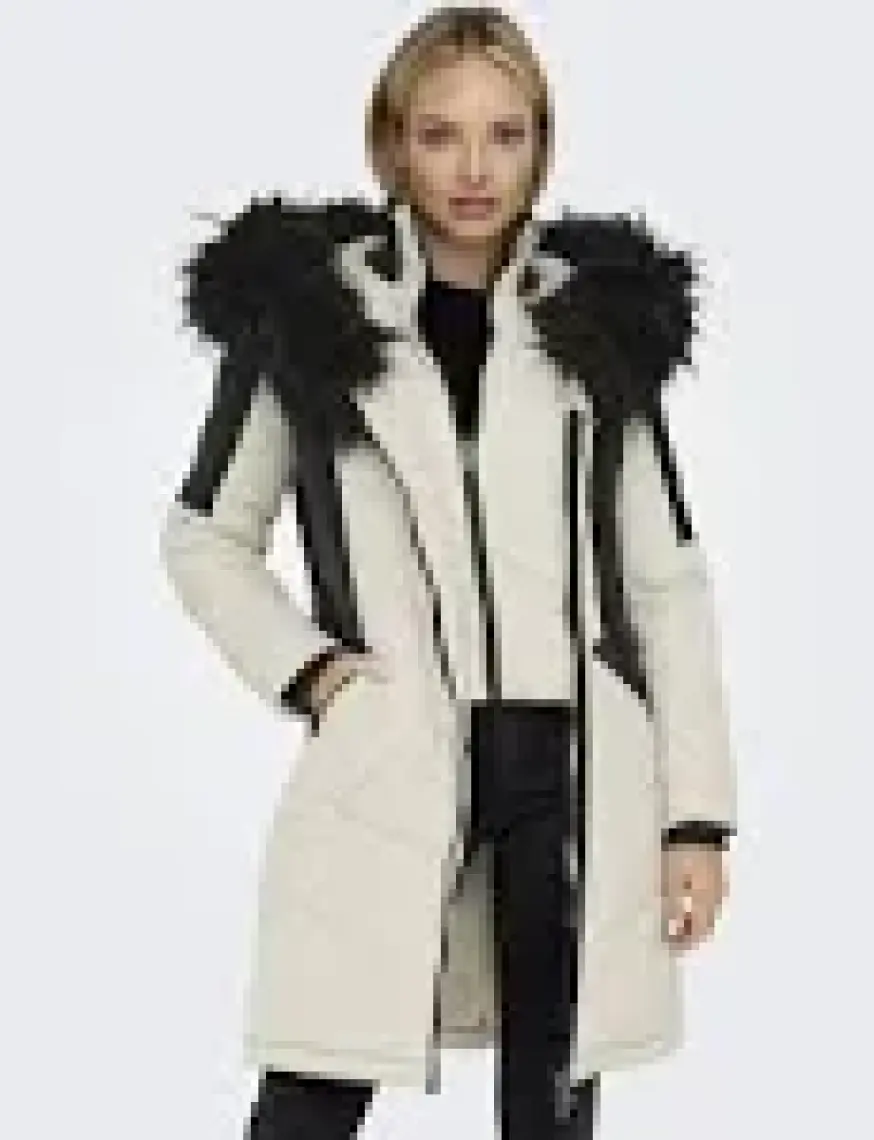 Only Ekru Kadın Kaban Onlnewlınette Fur Hood Coat Otw