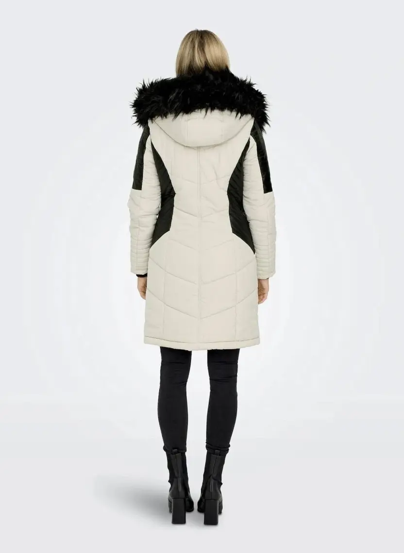 Only Ekru Kadın Kaban Onlnewlınette Fur Hood Coat Otw