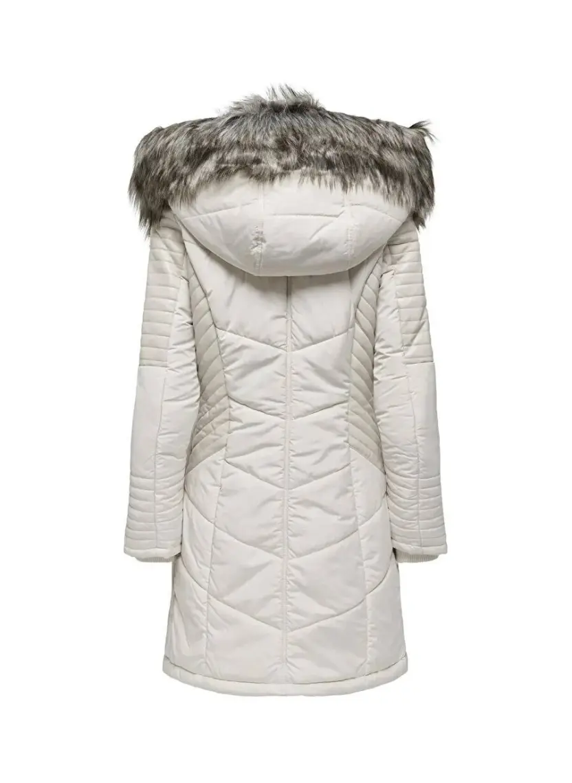 Only Ekru Kadın Kaban Onlnewlınette Fur Hood Coat Otw