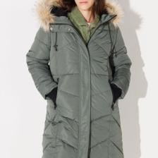 Regular Fit Normal Kesim Kapüşonlu Uzun Haki Şişme Mont