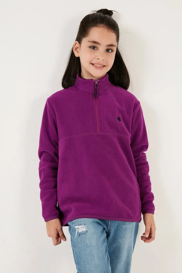 Lela Yumuşak Dokulu Fermuarlı Dik Yaka Şardonlu Kışlık Polar Unisex Çocuk Polar 5905002