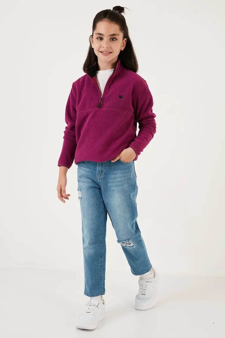 Lela Yumuşak Dokulu Fermuarlı Dik Yaka Şardonlu Kışlık Polar Unisex Çocuk Polar 5905002
