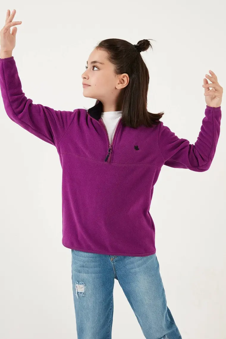Lela Yumuşak Dokulu Fermuarlı Dik Yaka Şardonlu Kışlık Polar Unisex Çocuk Polar 5905002