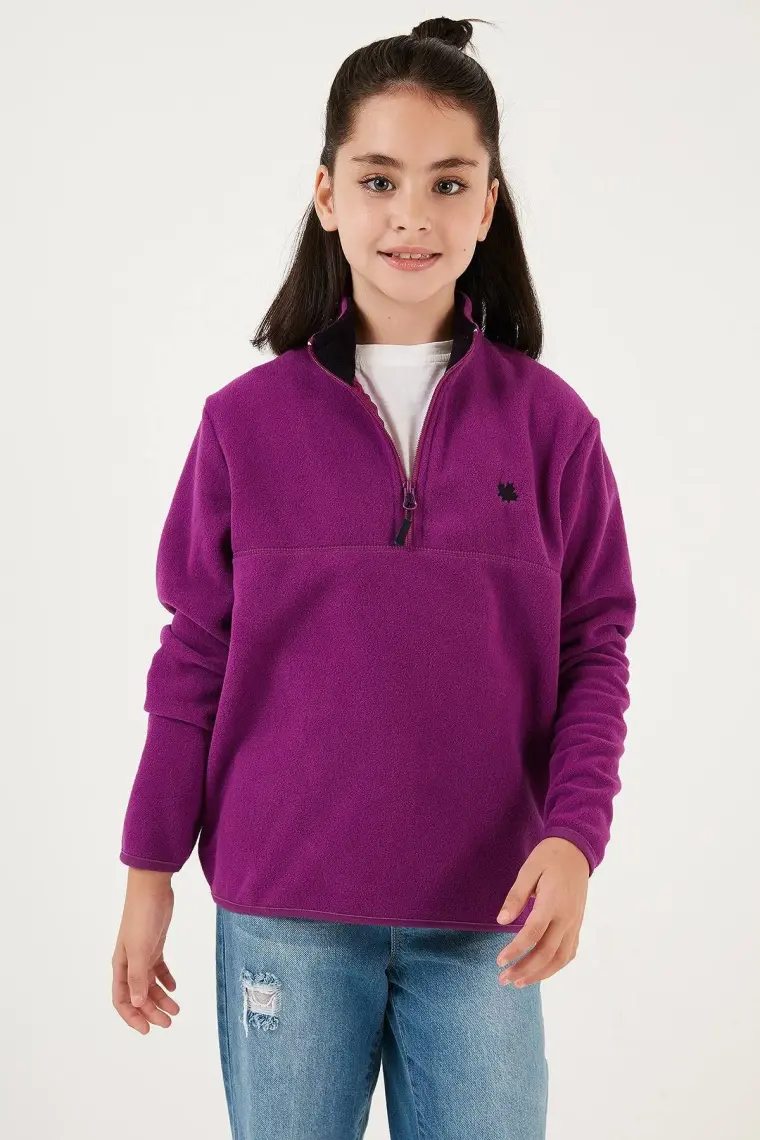 Lela Yumuşak Dokulu Fermuarlı Dik Yaka Şardonlu Kışlık Polar Unisex Çocuk Polar 5905002