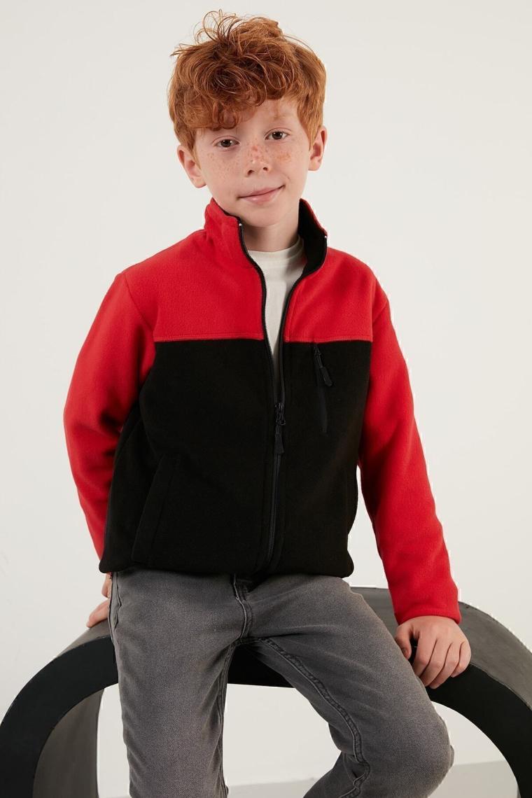 Lela Yumuşak Dokulu Fermuarlı Renk Bloklu Dik Yaka Cepli Polar Unisex Çocuk Polar 5905001