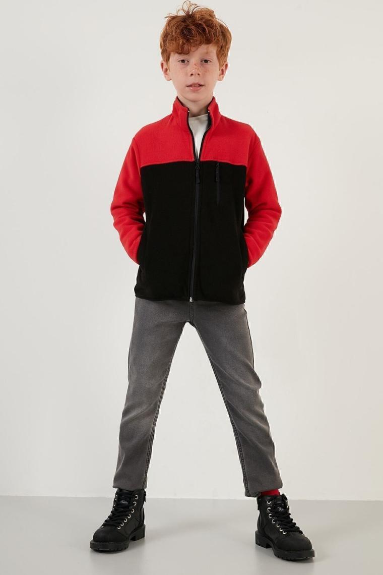 Lela Yumuşak Dokulu Fermuarlı Renk Bloklu Dik Yaka Cepli Polar Unisex Çocuk Polar 5905001