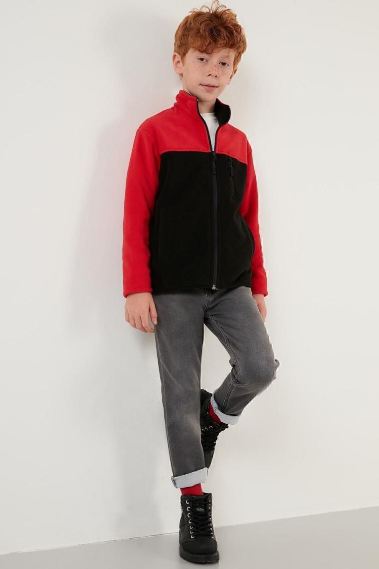 Lela Yumuşak Dokulu Fermuarlı Renk Bloklu Dik Yaka Cepli Polar Unisex Çocuk Polar 5905001