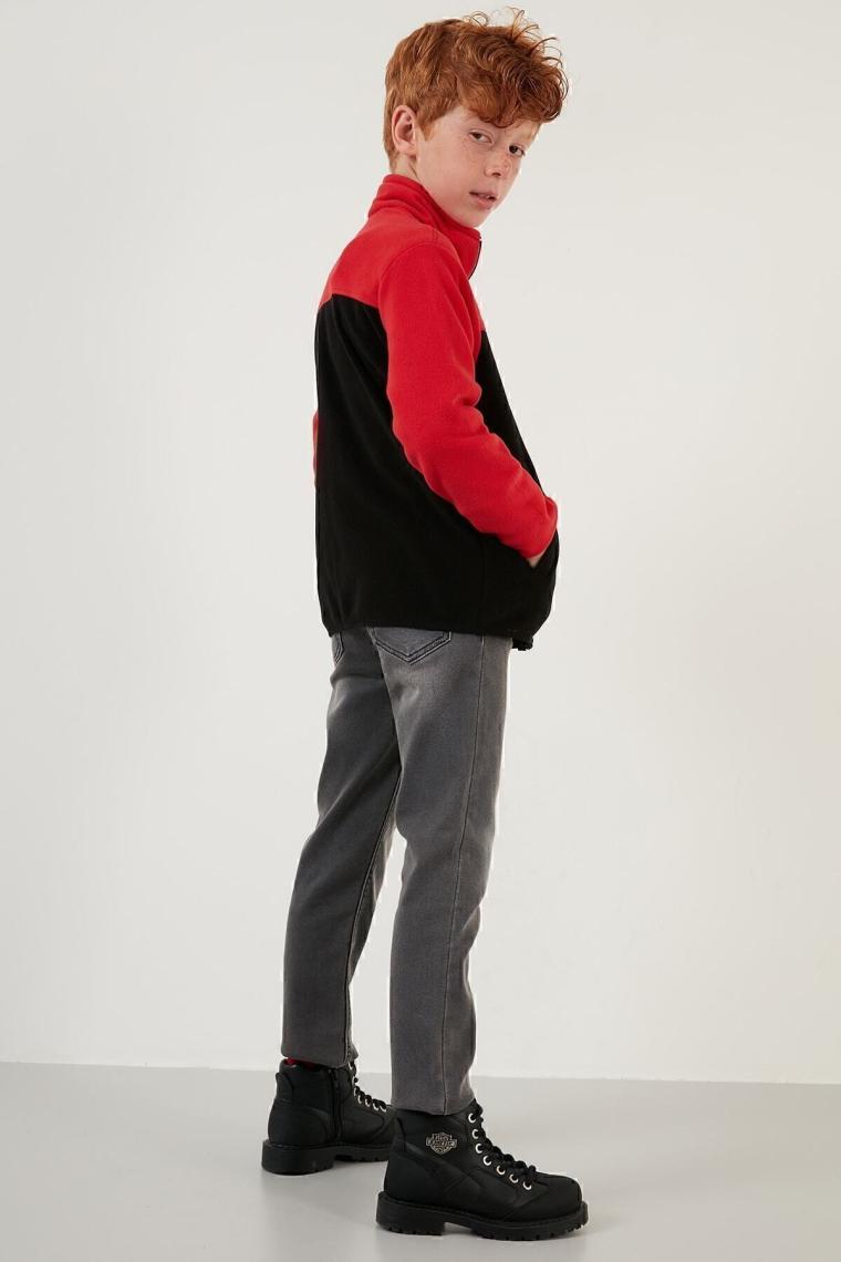Lela Yumuşak Dokulu Fermuarlı Renk Bloklu Dik Yaka Cepli Polar Unisex Çocuk Polar 5905001