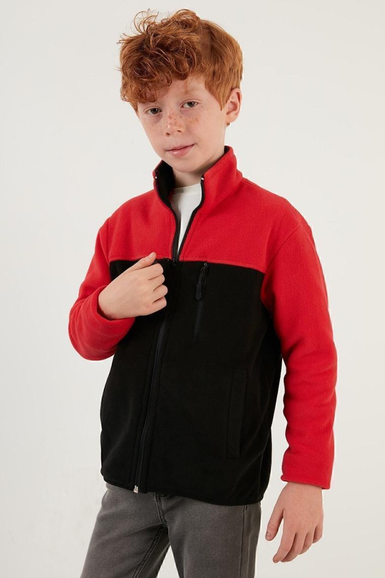 Lela Yumuşak Dokulu Fermuarlı Renk Bloklu Dik Yaka Cepli Polar Unisex Çocuk Polar 5905001