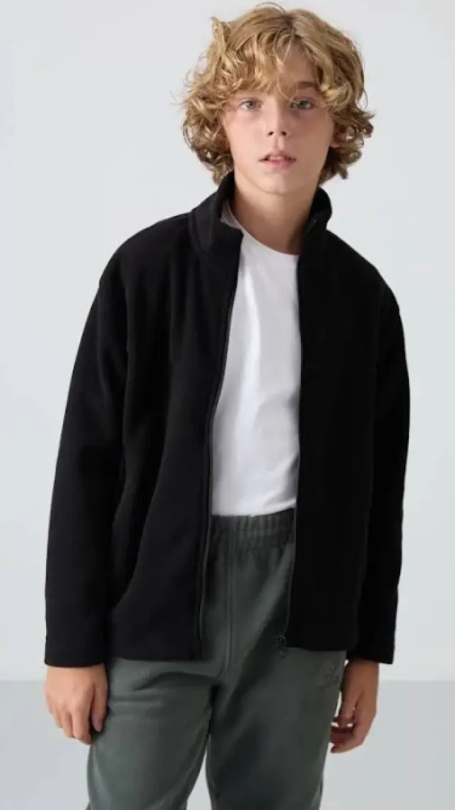 Tommy Life Siyah Kalın Yumuşak Dokulu Standart Fit Nakışlı Polar Erkek Çocuk Sweatshirt - 11223