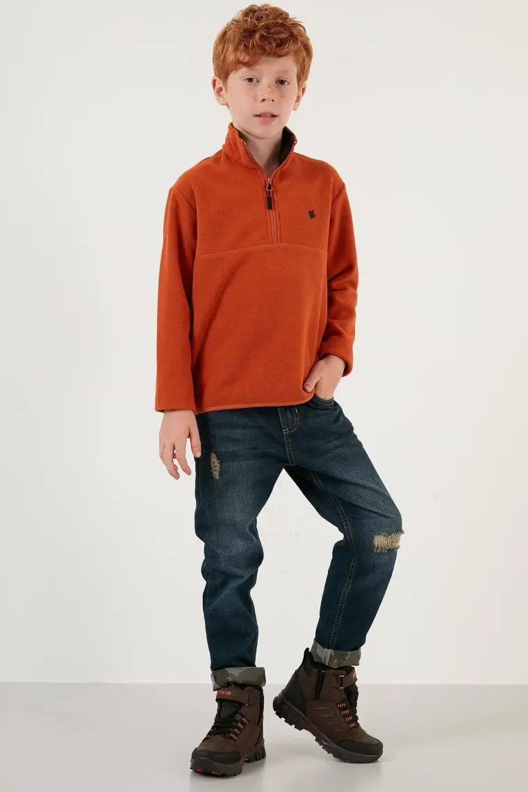 Lela Yumuşak Dokulu Fermuarlı Dik Yaka Şardonlu Kışlık Polar Unisex Çocuk Polar 5905002