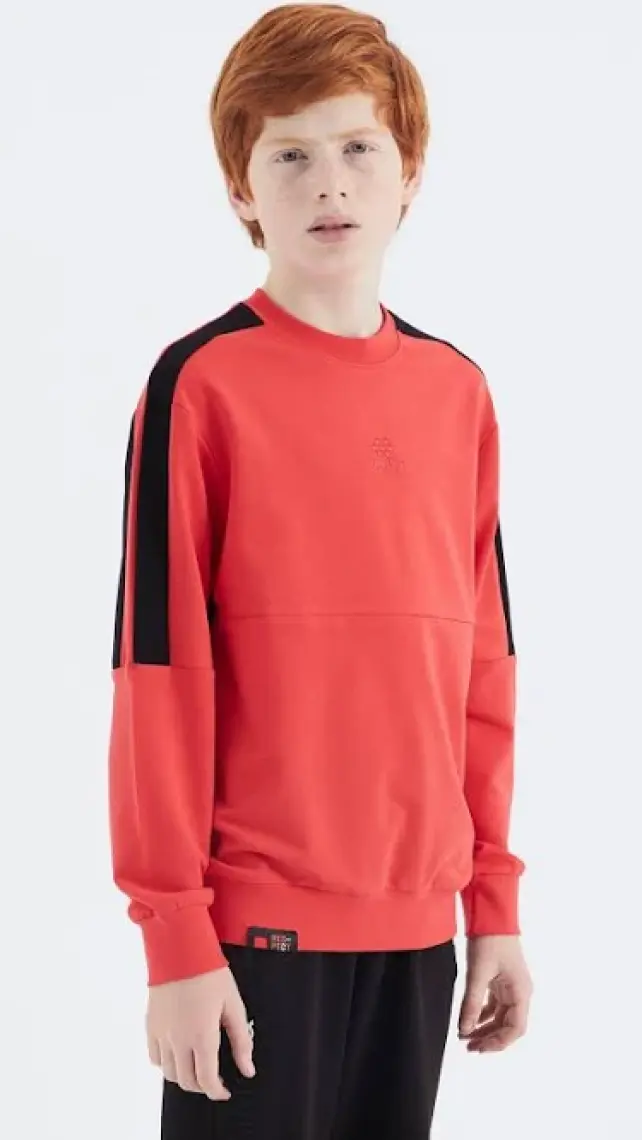 Tommy Life Gri Melanj Basic O Yaka Erkek Çocuk Sweatshirt - 11182