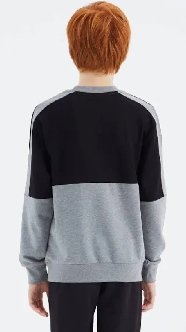 Tommy Life Gri Melanj Basic O Yaka Erkek Çocuk Sweatshirt - 11182