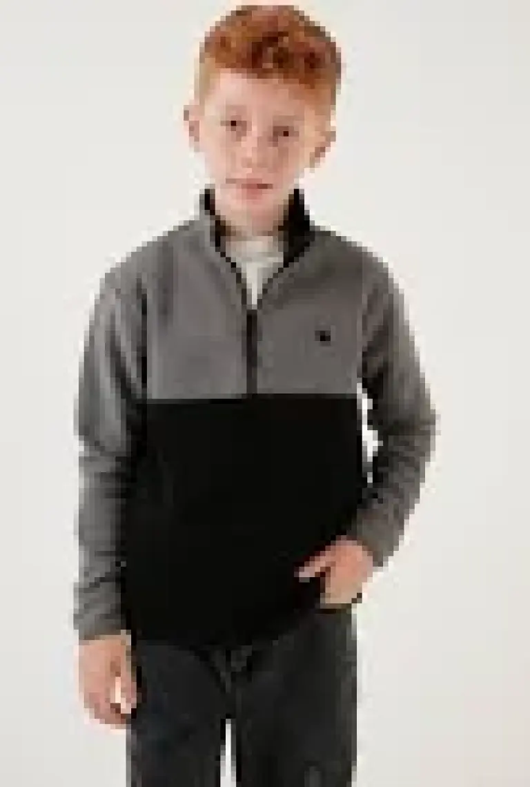 Lela Yumuşak Dokulu Yarım Fermuarlı Renk Bloklu Dik Yaka Polar Unisex Çocuk Polar 5905004