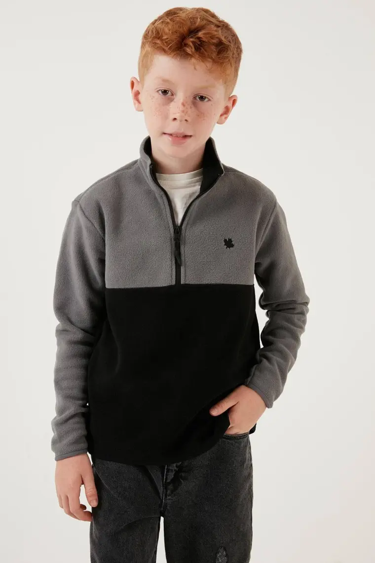 Lela Yumuşak Dokulu Yarım Fermuarlı Renk Bloklu Dik Yaka Polar Unisex Çocuk Polar 5905004