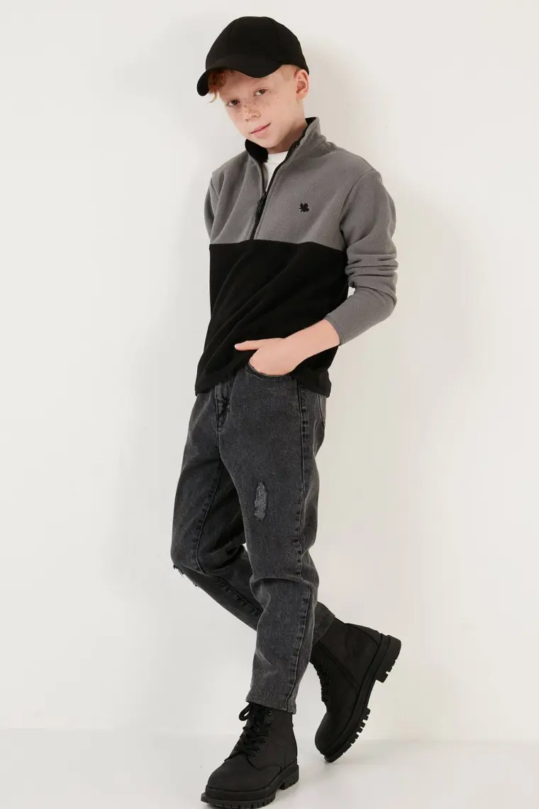 Lela Yumuşak Dokulu Yarım Fermuarlı Renk Bloklu Dik Yaka Polar Unisex Çocuk Polar 5905004