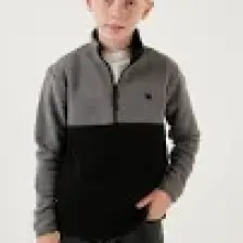 Lela Yumuşak Dokulu Yarım Fermuarlı Renk Bloklu Dik Yaka Polar Unisex Çocuk Polar 5905004