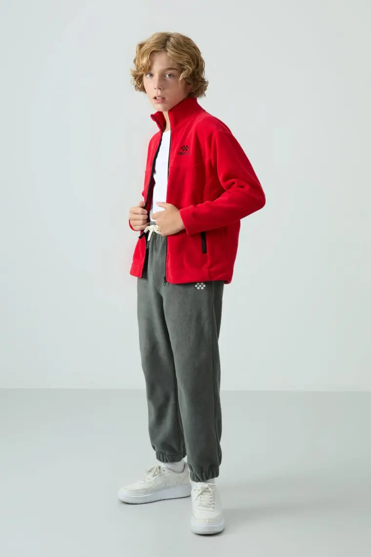 Erguvan Kalın Yumuşak Dokulu Standart Fit Nakışlı Polar Erkek Çocuk Sweatshirt - 11223