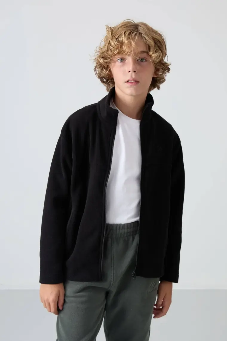 Erguvan Kalın Yumuşak Dokulu Standart Fit Nakışlı Polar Erkek Çocuk Sweatshirt - 11223