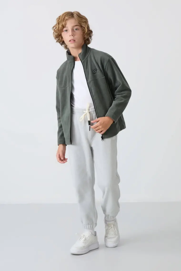 Erguvan Kalın Yumuşak Dokulu Standart Fit Nakışlı Polar Erkek Çocuk Sweatshirt - 11223