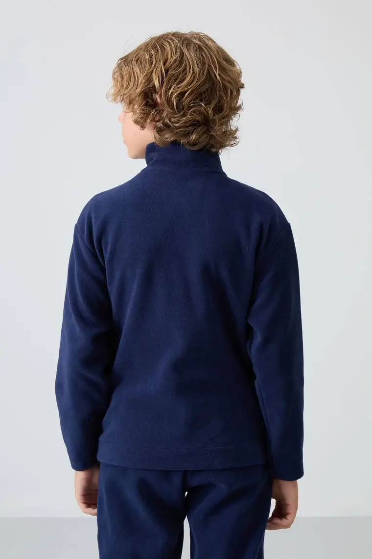 Erguvan Kalın Yumuşak Dokulu Standart Fit Nakışlı Polar Erkek Çocuk Sweatshirt - 11223