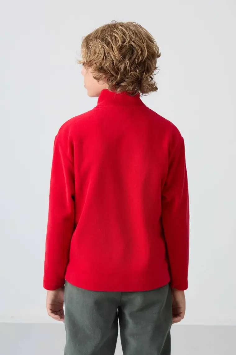 Erguvan Kalın Yumuşak Dokulu Standart Fit Nakışlı Polar Erkek Çocuk Sweatshirt - 11223