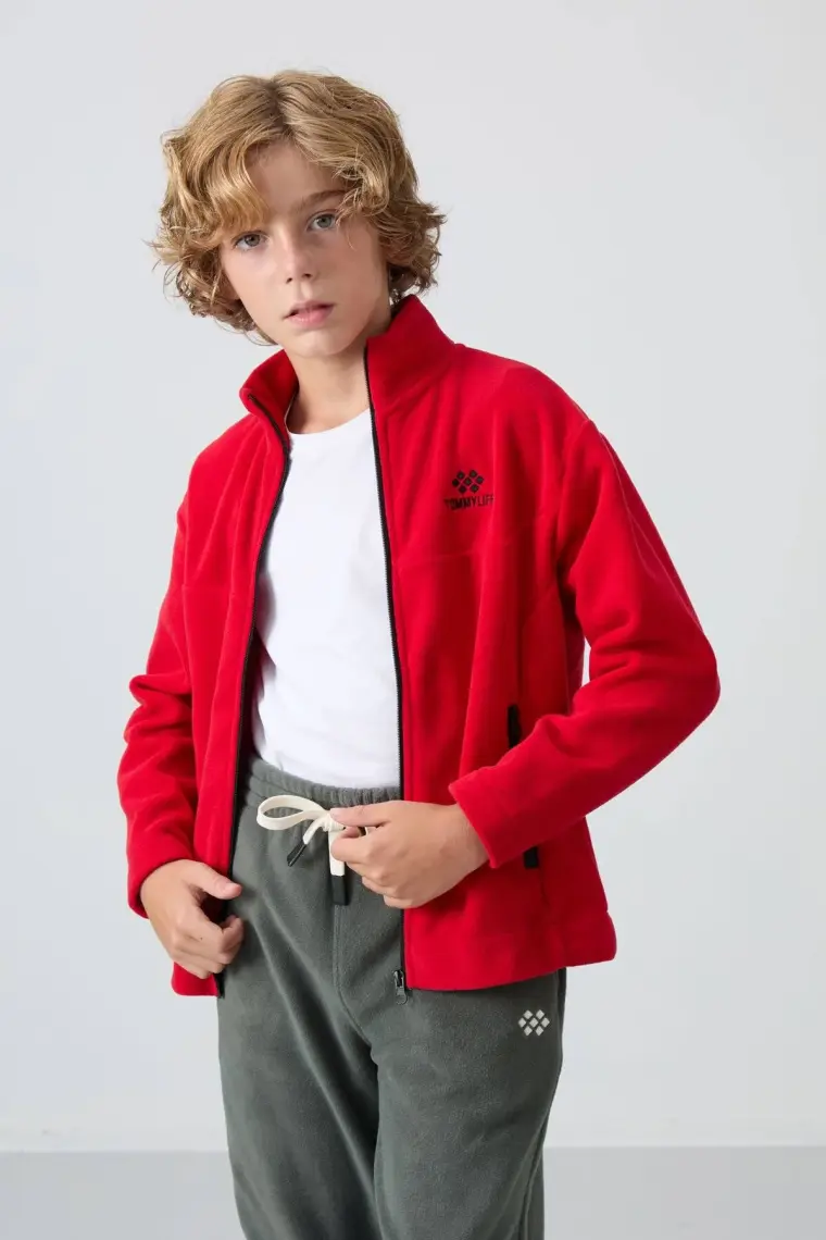 Erguvan Kalın Yumuşak Dokulu Standart Fit Nakışlı Polar Erkek Çocuk Sweatshirt - 11223