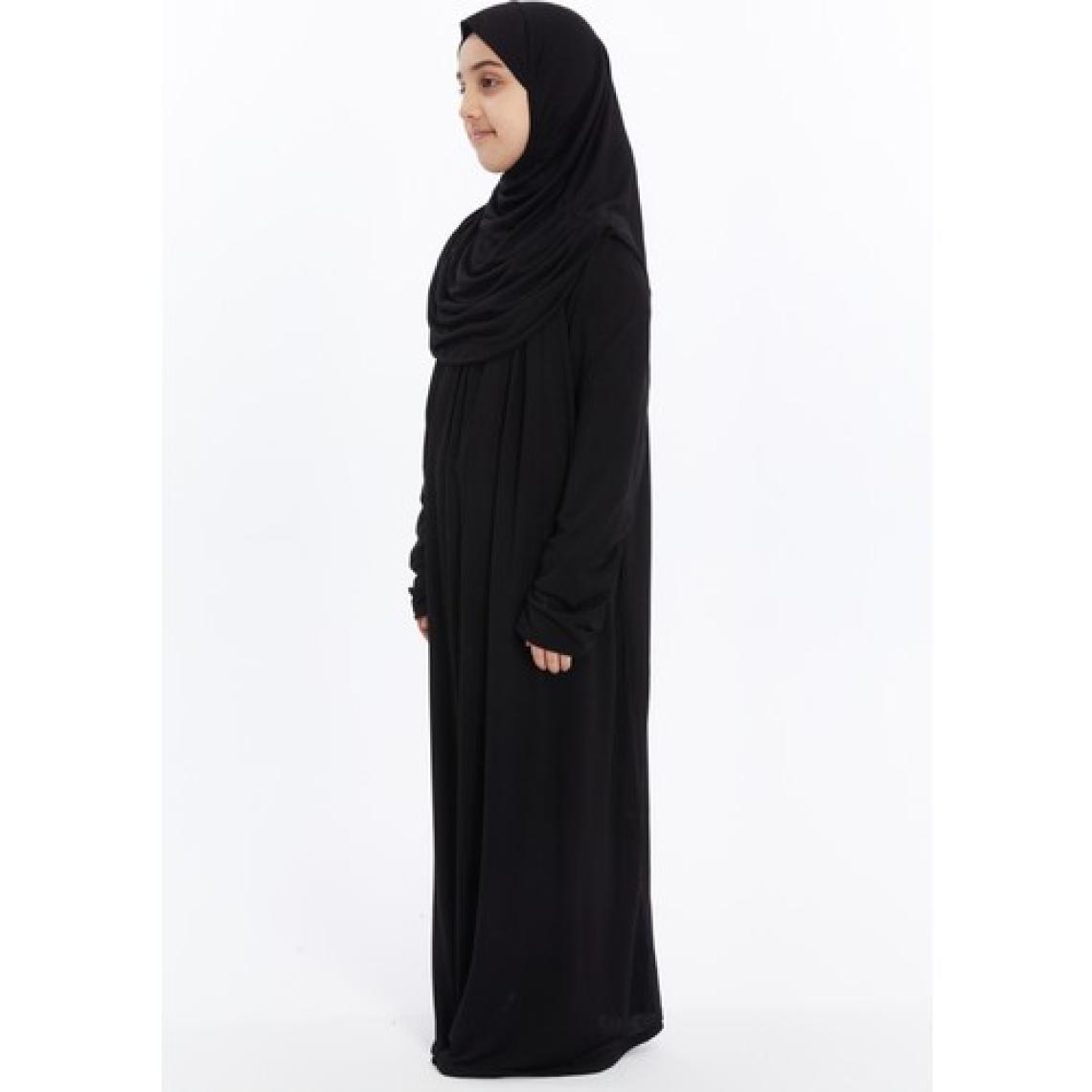 Pratik Tek Parça Organik Kız Çocuk Namaz Elbisesi - Siyah - 8-10 Yaş