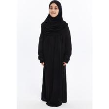 Pratik Tek Parça Organik Kız Çocuk Namaz Elbisesi - Siyah - 8-10 Yaş