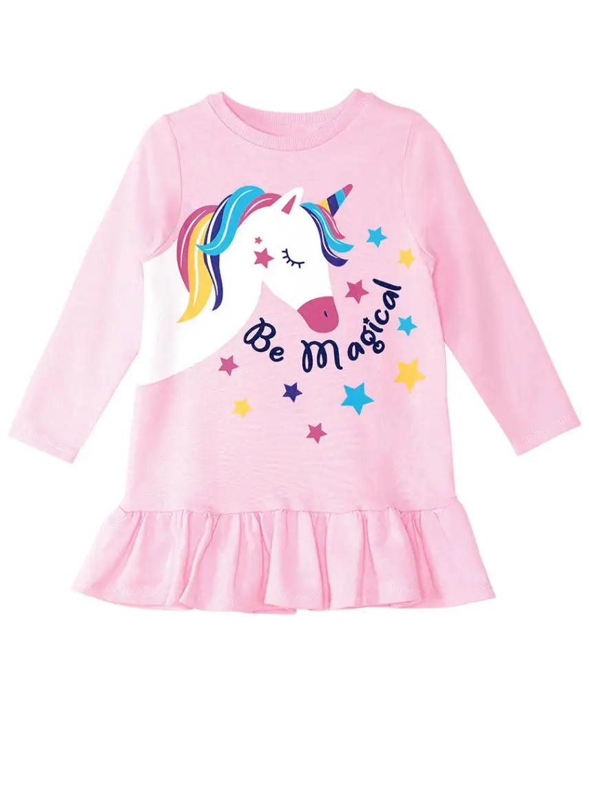 Denokids Unicorn Magic Kız Çocuk Pembe Elbise