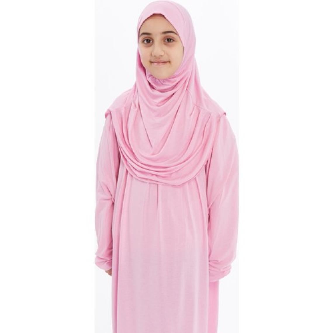 Pratik Tek Parça Organik Kız Çocuk Namaz Elbisesi - Pembe - 8-10 Yaş