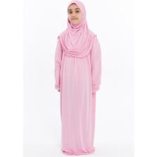 Pratik Tek Parça Organik Kız Çocuk Namaz Elbisesi - Pembe - 8-10 Yaş