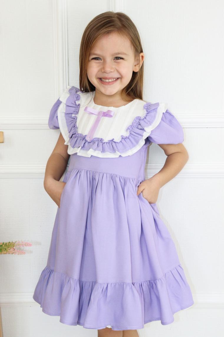 Le Mabelle Lila Vintage Kısa Kollu Kız Çocuk Elbise - Mila