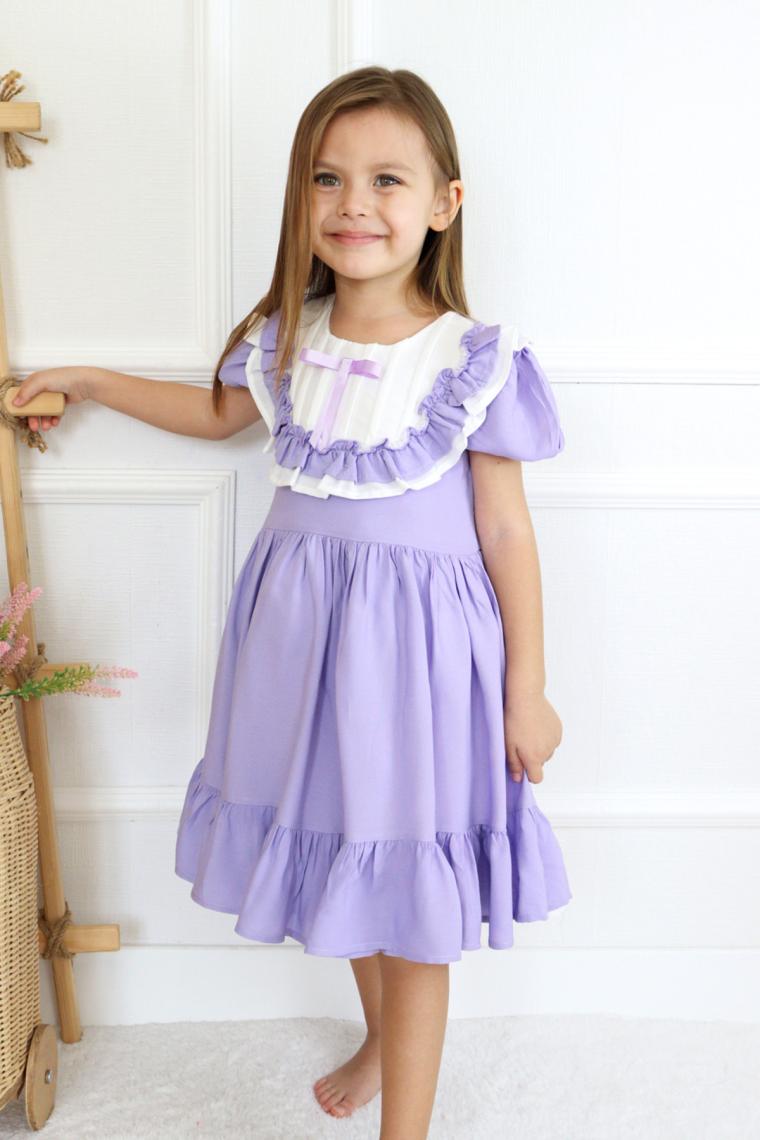 Le Mabelle Lila Vintage Kısa Kollu Kız Çocuk Elbise - Mila