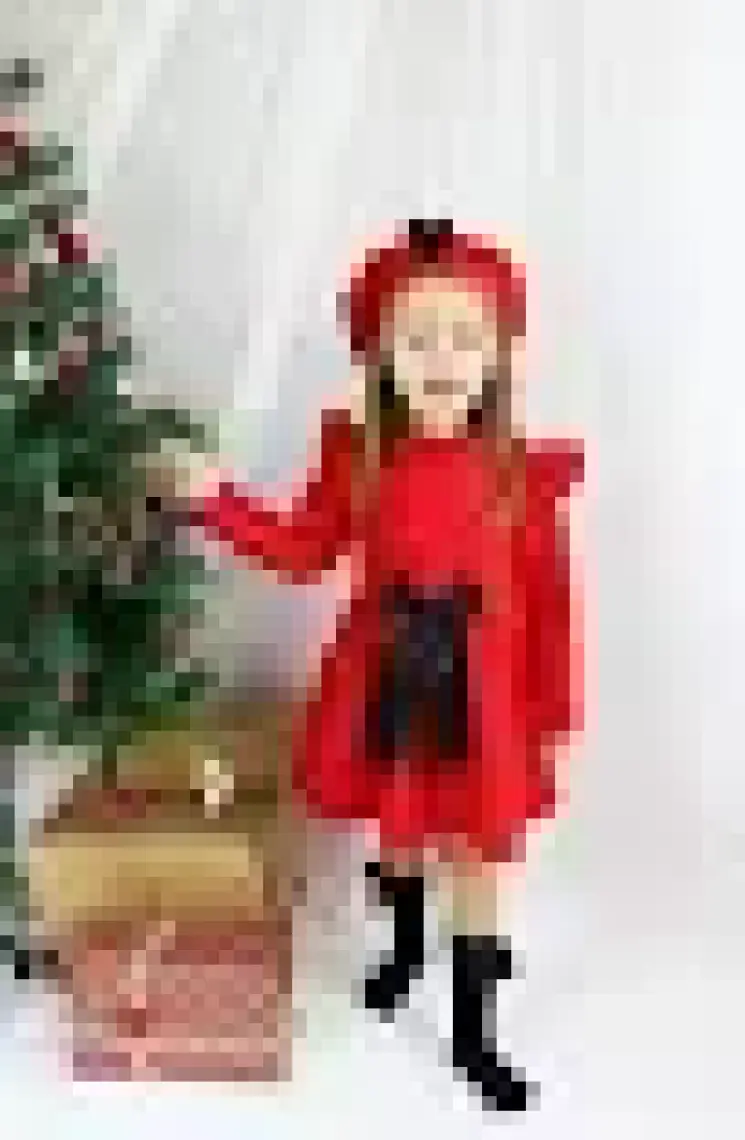 Parla Kids Kız Çocuk Kırmızı Sofia Pamuklu Fiyonk Detaylı Elbise Kep Abiye Takım