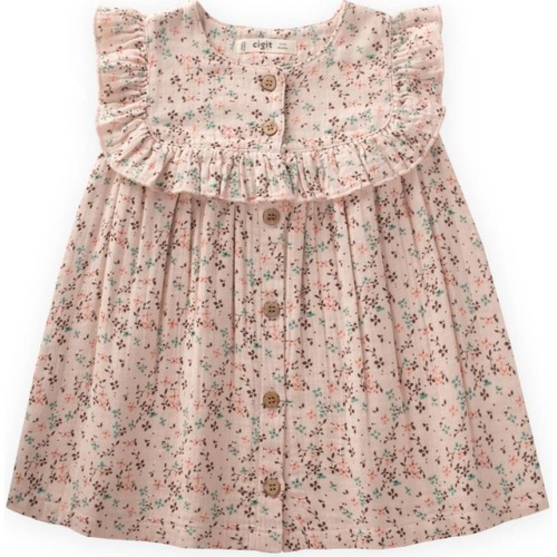 Çıtır Desen Müslin Elbise 0-8 Yaş Pudra Pembe