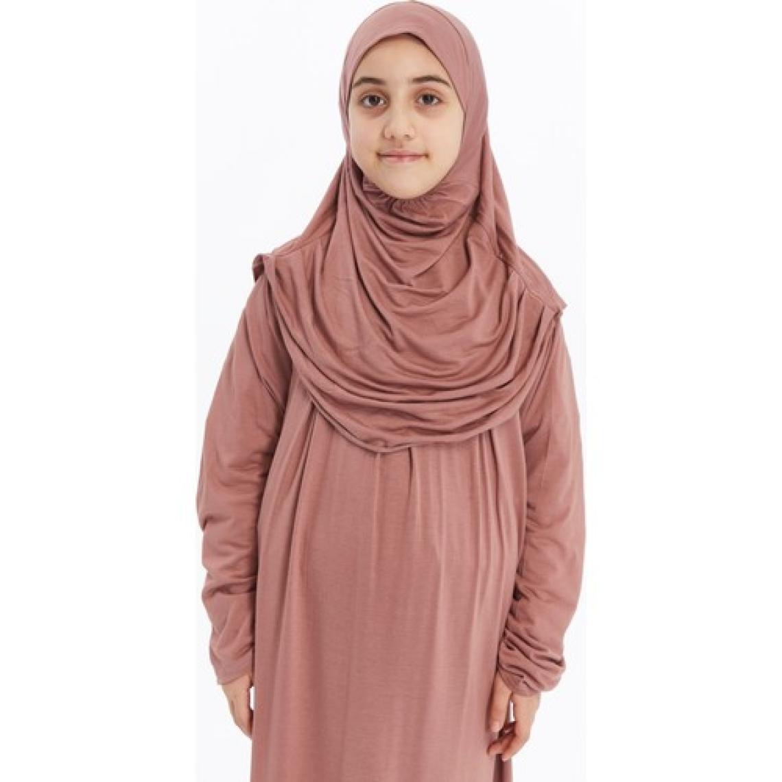 Pratik Tek Parça Organik Kız Çocuk Namaz Elbisesi - Toprak - 5-7 Yaş