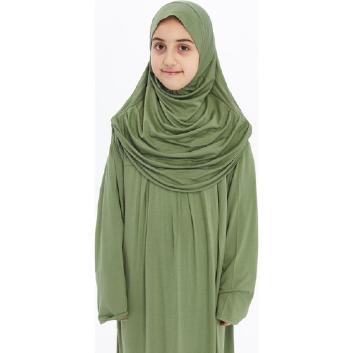 Pratik Tek Parça Organik Kız Çocuk Namaz Elbisesi - Fıstık Yeşili - 8-10 Yaş