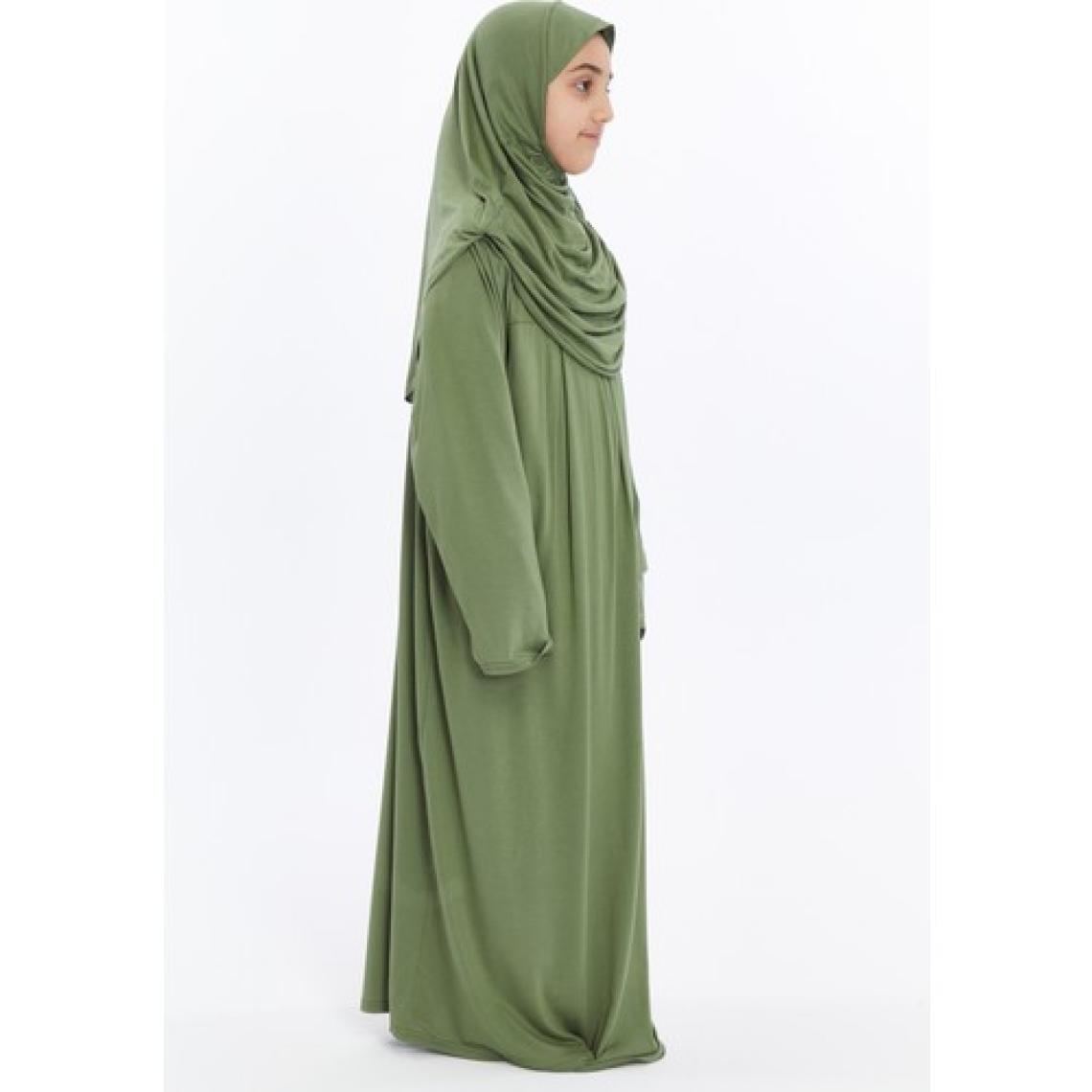 Pratik Tek Parça Organik Kız Çocuk Namaz Elbisesi - Fıstık Yeşili - 8-10 Yaş