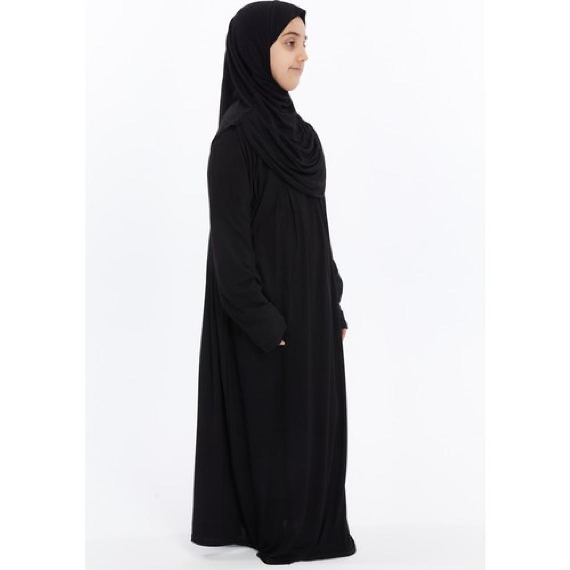 Pratik Tek Parça Organik Kız Çocuk Namaz Elbisesi - Siyah - 5-7 Yaş