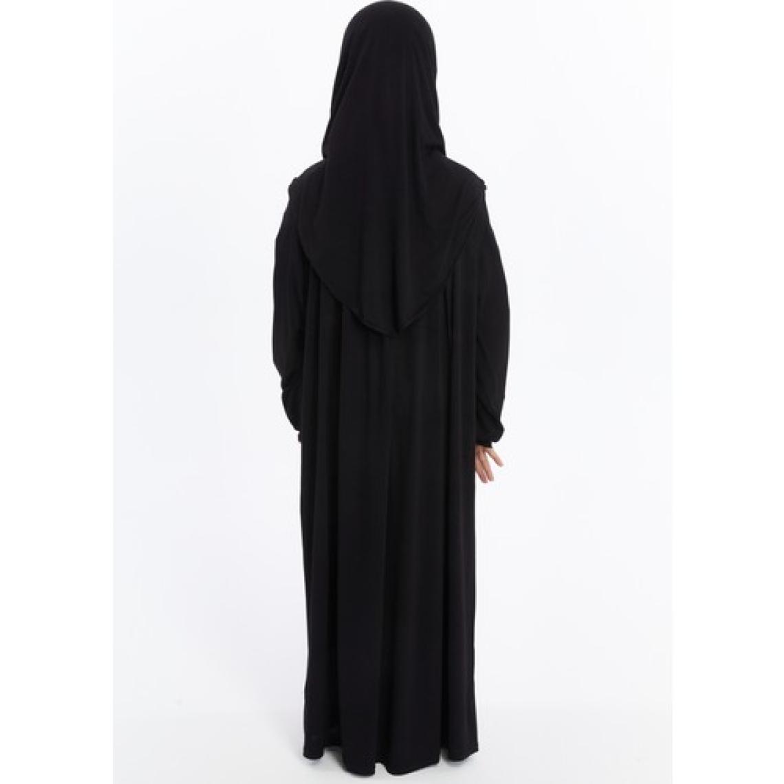 Pratik Tek Parça Organik Kız Çocuk Namaz Elbisesi - Siyah - 5-7 Yaş