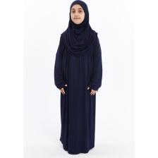 Pratik Tek Parça Organik Kız Çocuk Namaz Elbisesi - Lacivert - 8-10 Yaş