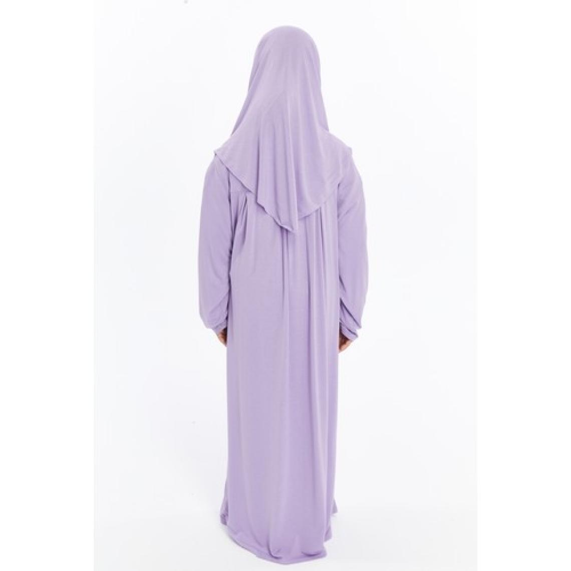 Pratik Tek Parça Organik Kız Çocuk Namaz Elbisesi - Lila - 5-7 Yaş