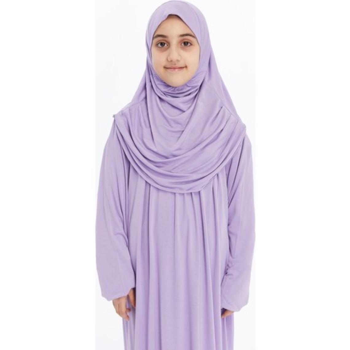 Pratik Tek Parça Organik Kız Çocuk Namaz Elbisesi - Lila - 5-7 Yaş