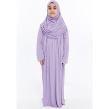 Pratik Tek Parça Organik Kız Çocuk Namaz Elbisesi - Lila - 5-7 Yaş