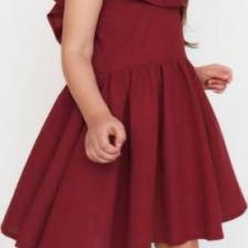Parla Kids Kız Çocuk Bordo Cherry Fiyonklu Fırfırlı Keten Elbise Toka Takım