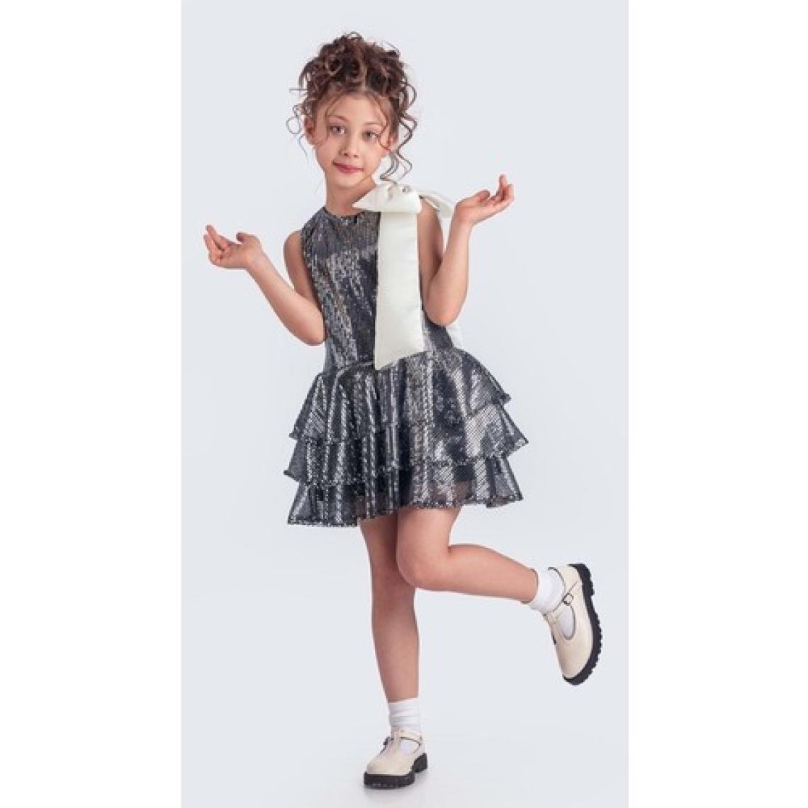 Mnk Baby & Kids Yaka Fiyonk Pul Payet Kumaşlı Kız Çocuk Abiye Elbise M00702